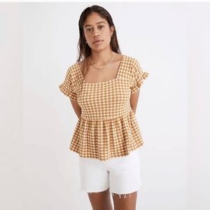 Madewell Yellow Gingham Peplum Top - size Medium